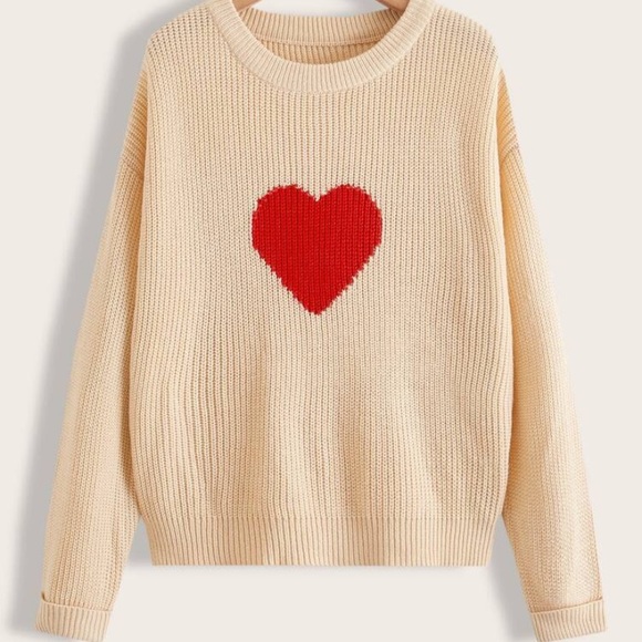 Sweaters - Plus Heart Pattern Drop Shoulder Knit Sweater Size 3XL